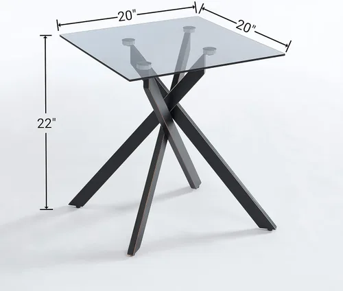 Vista 2 de Edwin's Choice - Mesa auxiliar cuadrada de cristal negro con tapa de cristal templado gris y patas tubulares de metal negro con borde dorado 50,8 cm