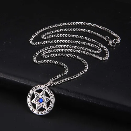 Vista 5 de LIKGREAT Jewish Star of David Necklace Israel Hebrew Inscription Megan Star Pendant Necklaces for Women Christian Jewelry Gifts