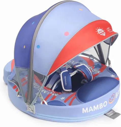Vista 10 de GENTEACO Mambobaby Baby Swim Float with Canopy Non-Inflatable Infant Pool Float with Tail Solid Skin-Friendly Material for 3-24 Months Toddler Boys