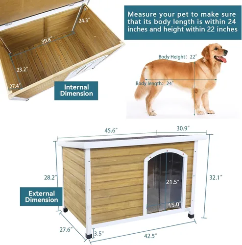 Vista 3 de Petsfit - casetas cuchas de madera para perros pequeños, medianos y perros grandes, resistente a la intemperie para perros, con patas elevadas.