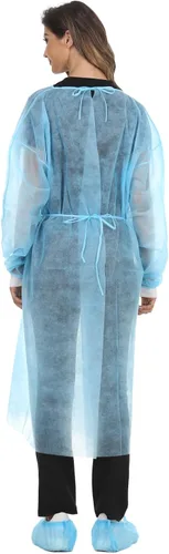 Vista 3 de Bata de aislamiento desechable de polipropileno, vestidos de laboratorio de punto, manga larga, paquete de 15