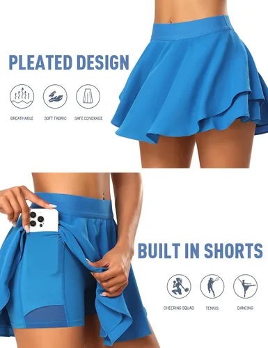 Vista 3 de JoyGirl Falda de tenis para mujer con pantalones cortos plisados para golf, cintura alta, para entrenamiento, atletismo, correr, faldas con bolsillos