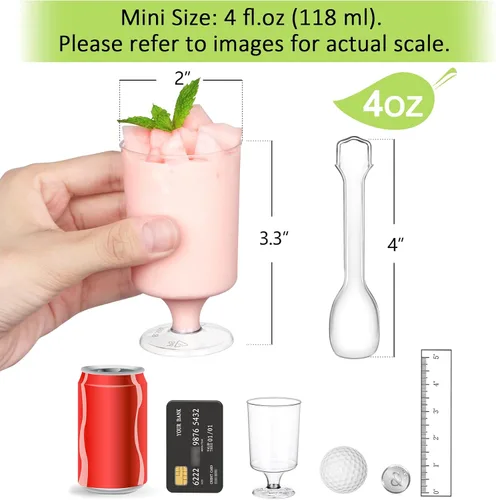 Vista 2 de Eupako Mini tazas de postre con cucharas de 4 onzas líquidas – Vasos de plástico transparente para parfait, taza pequeña redonda para aperitivos