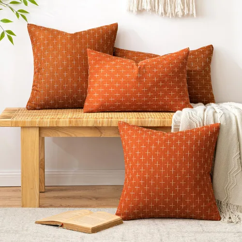 Vista 107 de MIULEE - Juego de 2 fundas de almohada decorativas de lino de arpillera navideñas, modernas, estilo campestre, rústicas, tejidas, con textura