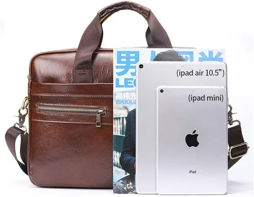 Vista 6 de CocoBotton Maletín de cuero para hombre, bolso para computadora portátil, bolso de mensajero de cuero genuino impermeable vintage