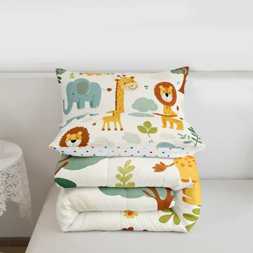 Vista 3 de Feelyou Juego de edredón de animales de la selva para todas las estaciones, juego de ropa de cama con 1 funda de almohada de microfibra de elefante