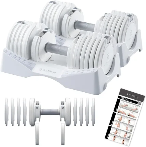 Vista 11 de ByZoom Fitness - Mancuerna ajustable de 12.5/25 libras – Unidad individual O juego de 2 – Peso ajustable 5-en-1 para gimnasio en casa, entrenamiento