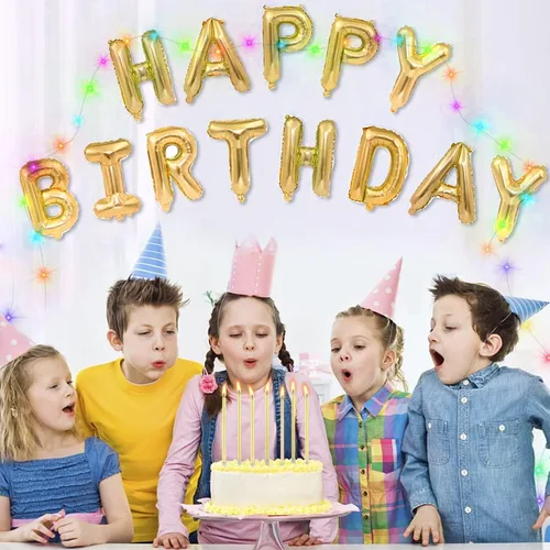 Vista 4 de Juego de velas doradas de cumpleaños de 9 piezas, velas largas y delgadas para cumpleaños, decoración de pastel, globos de cumpleaños, velas