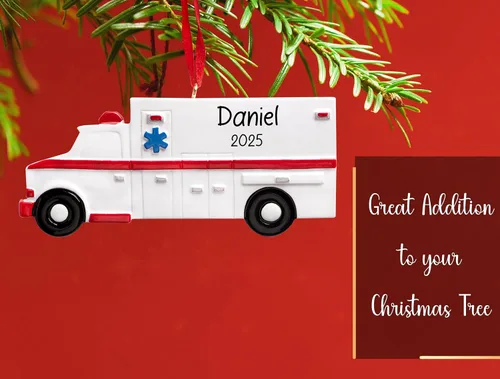 Vista 5 de Adorno de Navidad personalizado de ambulancia 2026 – Personalización gratuita Regalo de recuerdo único para paramédicos médicos de emergencia EMT