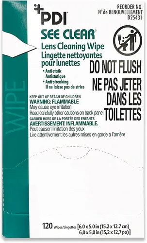Vista 4 de PDI See Clear Toallitas de limpieza de lentes, sin rayas y antiestáticas para gafas, anteojos, lupas y gafas de seguridad, 1 caja de 120 paquetes