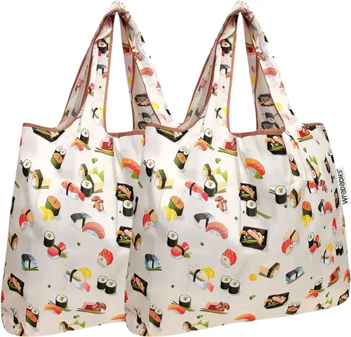 Vista 10 de allydrew Bolsa plegable de nailon para comestibles reutilizable (Set de 2), Ballenas Azules