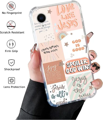 Vista 2 de Funda de teléfono con collage bohemio de Jesús compatible con iPhone XR, funda de collage de citas cristianas para niñas, mujeres y hombres, funda