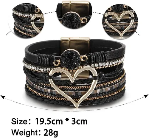 Vista 7 de Fesciory Pulsera de leopardo para mujer, pulsera de cuero bohemio multicapa con perlas de cristal