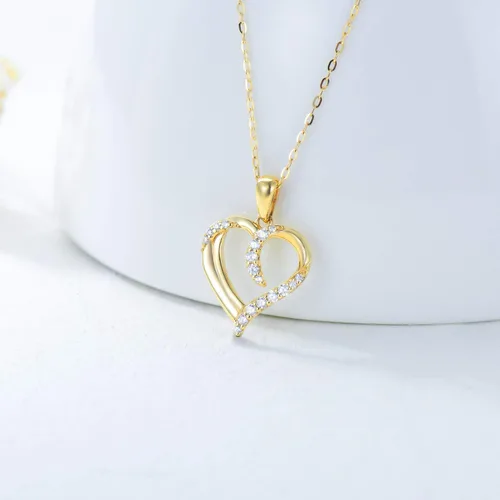 Vista 5 de Collar de corazón abierto de oro de 14 quilates para mujer, collar con colgante de corazón de amor de oro sólido, regalo de joyería de amor