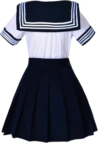 Vista 6 de Uniforme marinero azul de manga corta para jóvenes de escuela japonesa, vestidos para fiestas de disfraces con falda plisada tipo animé japonés