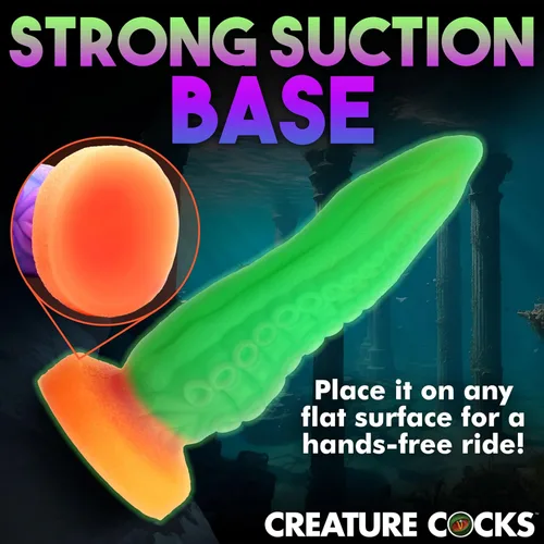 Vista 7 de CREATURE COCKS Tenta-Cock - Consolador que brilla en la oscuridad para hombres, mujeres y parejas. Firme y flexible, base de succión fuerte