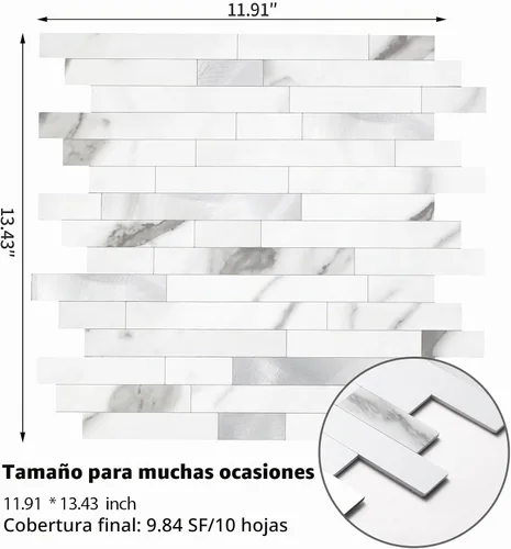 Vista 5 de Yipscazo Losetas en muro tipo azulejo, de metal y piedra, autoadhesivas, para cocina, baño, lavandería, cámper, chimenea
