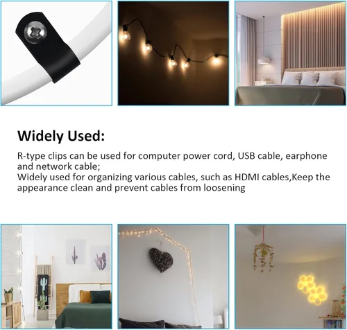 Vista 8 de VIPMOON 100 abrazaderas de cable tipo R de 1/2 pulgada, clips de plástico de nailon con tornillos, sujetadores de cable de montaje para gestión