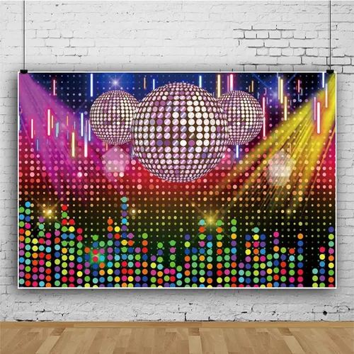 Vista 2 de AOFOTO Telones de fondo de bolas de discotecas de 5 x 3 pies para fotografía con luces brillantes de colores, manchas de neón para sesión de fotos