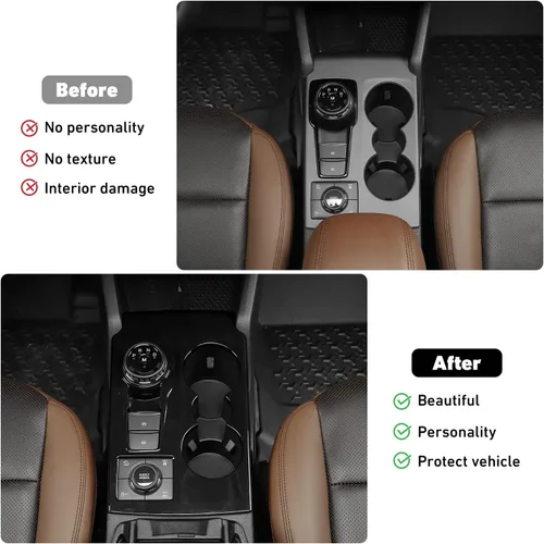 Vista 2 de Linskip Panel de Decoración de Cambio de Marchas Compatible con Ford Bronco Sport 2021 2022 2023 2024 2025, Cubierta Decorativa del Portavasos