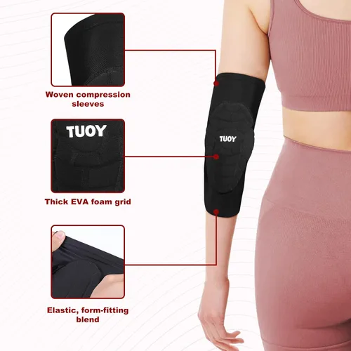 Vista 2 de TUOY Coderas de compresión acolchadas para coderas y brazos, tallas para jóvenes y adultos (1 par)
