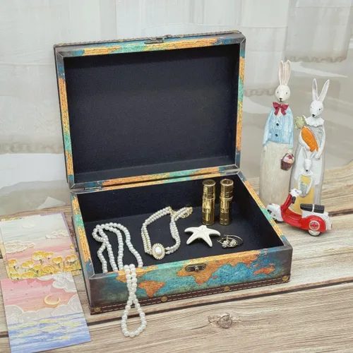 Vista 5 de Caja del tesoro vintage de madera + piel sintética, caja de joyería, caja de recuerdos, caja de recuerdos, caja de recuerdos, regalos para niños