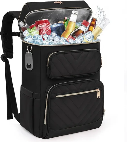 Vista 18 de Backpack Cooler Insulated Leakproof, Soft Cooler Backpack for Beach Beige - Negro - Marrón-01