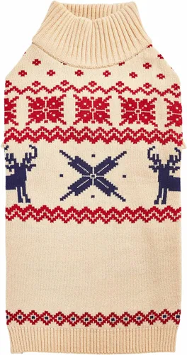 Vista 13 de Blueberry Pet Let It Snow Suéter Clásico Feo de Navidad con Capucha y Diseño de Copos de Nieve para Perro en Rojo y Blanco, Longitud de Espalda 12