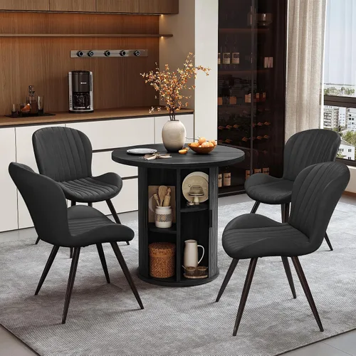 Vista 178 de Miereirl Moderno juego de comedor de 5 piezas para mesa redonda de madera de 4,31.5 pulgadas con estante de almacenamiento semiabierto y puerta