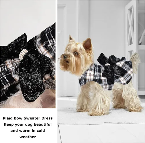 Vista 3 de Suéter pequeño para perro, ropa para perro, vestidos para cachorros para perros pequeños, vestido a cuadros de princesa, ropa para festivales