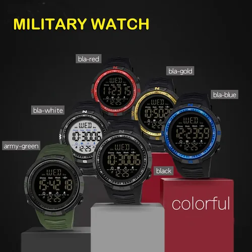 Vista 6 de Reloj deportivo digital para hombre, con cuenta regresiva a prueba de agua, cronómetro, pantalla LED, relojes de pulsera militares para hombres