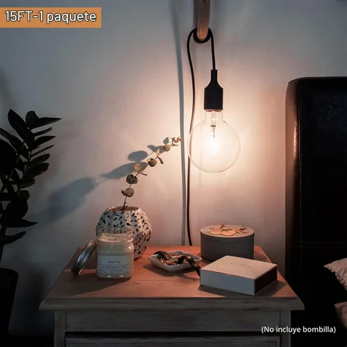 Vista 7 de Enchufe de cable de luz colgante de 15 pies, enchufe de lámpara colgante E26 con interruptor de encendido y apagado, base E27, cable de extensión