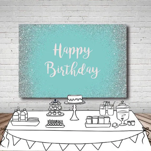Vista 5 de MEHOFOND Fondo de fotos con purpurina plateada y turquesa, accesorios de fondo azul brillante plateado para niña dulce 16 niña feliz cumpleaños