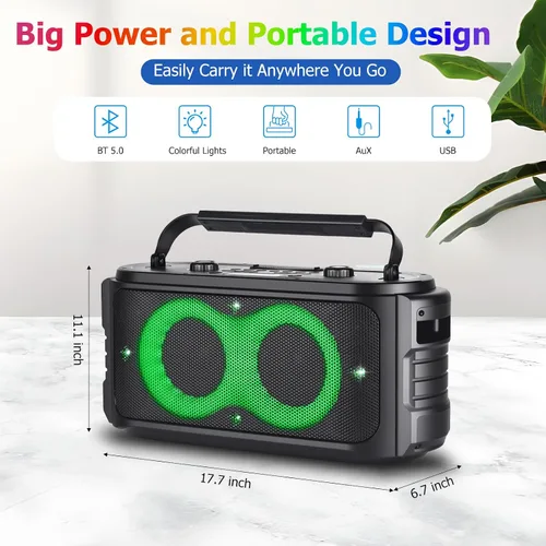 Vista 3 de Altavoz Bluetooth Portátil 300W Pico Sonido Grande Potente Fuerte Graves Profundos Boombox Inalámbrico Grande con Subwoofer DSP Luz LED para Fiestas