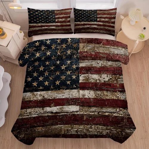 Vista 39 de kxry Juego de edredón de 250 años de Estados Unidos, tamaño individual, ropa de cama vintage de estatua de la libertad y bandera estadounidense