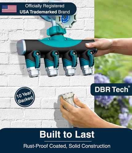 Vista 2 de DBR Tech® Divisor de manguera de 4 vías (durabilidad superior), conector de mangueras de jardín premium, válvula de agua resistente de 4 vías