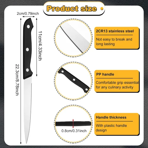 Vista 2 de Lasnten Juego de 100 cuchillos de carne de acero inoxidable de 8.78 pulgadas, punta puntiaguda, mango de plástico, cuchillo de cocina