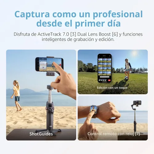 Vista 8 de DJI Osmo Mobile 8 Advanced Tracking Combo Gimbal Stabilizer para teléfono, seguimiento nativo de IA con audio e iluminación, rotación panorámica