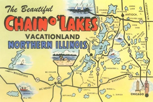 Vista 13 de AllPosters Póster decorativo para pared con mapa de Chain O'Lakes, Illinois sobre marco negro, 18 x 12 pulgadas