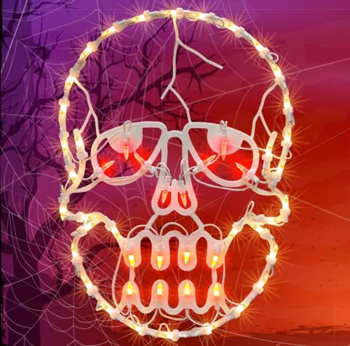 Vista 14 de LAMPHOME Decoraciones de Halloween – Silueta de ventana, linterna iluminada, telaraña, calavera, gato para fiesta, hogar, interior, adornos de mesa