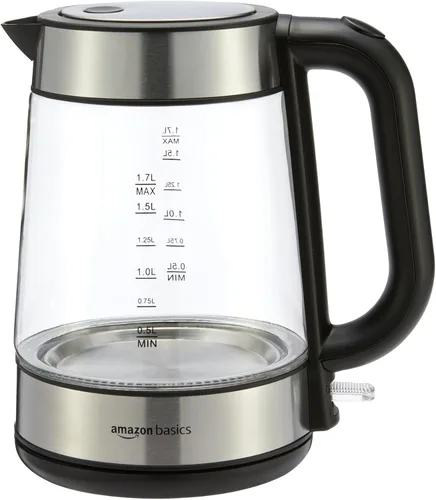 Vista 7 de Amazon Basics Hervidor eléctrico con jarra de vidrio para té y café, sin BPA, ebullición rápida, apagado automático, 1.1 cuartos, 1500W, vidrio