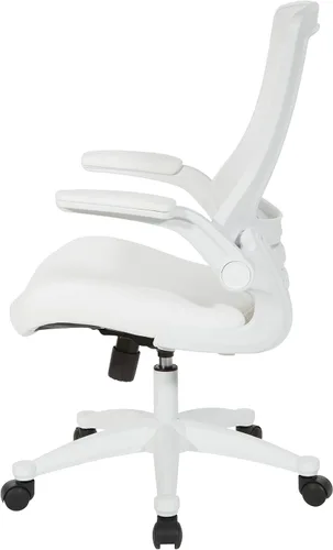 Vista 7 de Office Star - Silla de oficina con respaldo de pantalla blanca ventilada con brazos abatibles acolchados de color con base de nailon blanco, piel