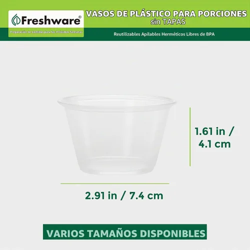 Vista 3 de Freshware Vasos de plástico para porciones (sin tapas) [4 onzas, 250 unidades] Vasos de plástico desechables para preparación de comidas, aderezos