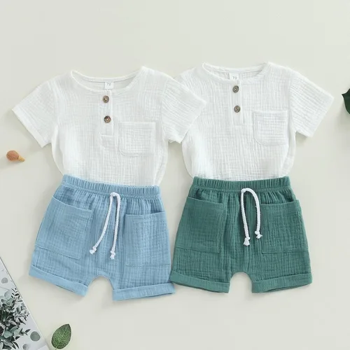Vista 54 de fhutpw Conjunto de 2 piezas de ropa de verano para bebés, camiseta de manga corta, cintura elástica, pantalones cortos para niños pequeños
