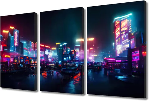 Vista 101 de Lienzo decorativo para pared de sala de estar, lienzo Cyberpunk, decoración de pared de 3 paneles, decoración de pared para el hogar, dormitorio