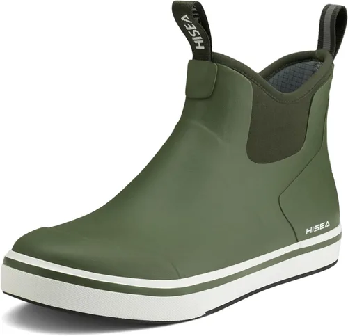 Vista 17 de HISEA Botas de lluvia para hombre, impermeables, de goma, neopreno, zapatos Negro