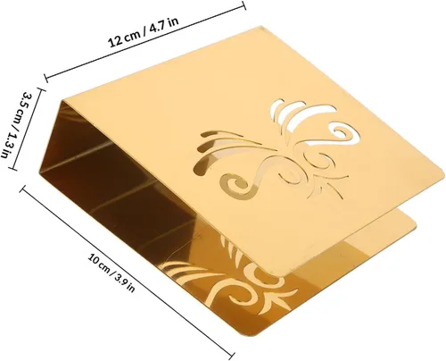Vista 2 de Stainless Steel Napkin Rack with Gold Floral Pattern, Stylish Serviette Holder for Hotel and Home Use, Square Tissue Stand for Dining Table and