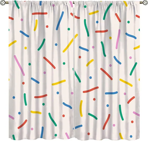 Vista 23 de Cortinas bohemias con diseño de arco iris, hermoso diseño de estrellas de durazno marrón y arcoíris, para dormitorio de niños y niñas, sala