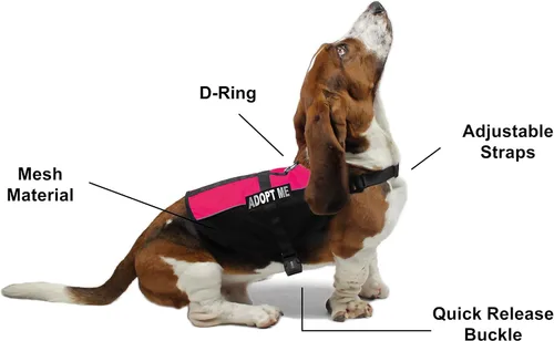Vista 18 de Dogline MaxAire - Chaleco de malla para perros de 13 a 16 pulgadas y 2 parches extraíbles Adopt Me, talla S, color negro