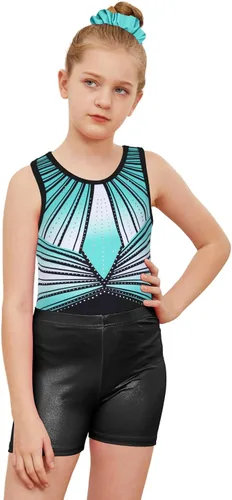 Vista 38 de MODAFANS Leotardos de gimnasia para niñas brillantes para bailar ballet, pantalones cortos con espalda cruzada